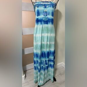 Boston Proper Blue Tie-Dye Strapless Sundress EUC